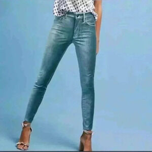 Pilcro Anthropologie blue green velour high‎ rise skinny jeans Size 25